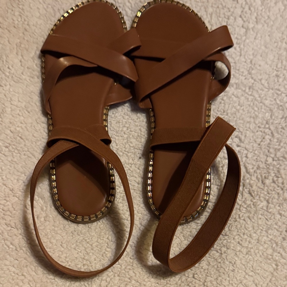 Women's Brown Strappy Flat Sandals